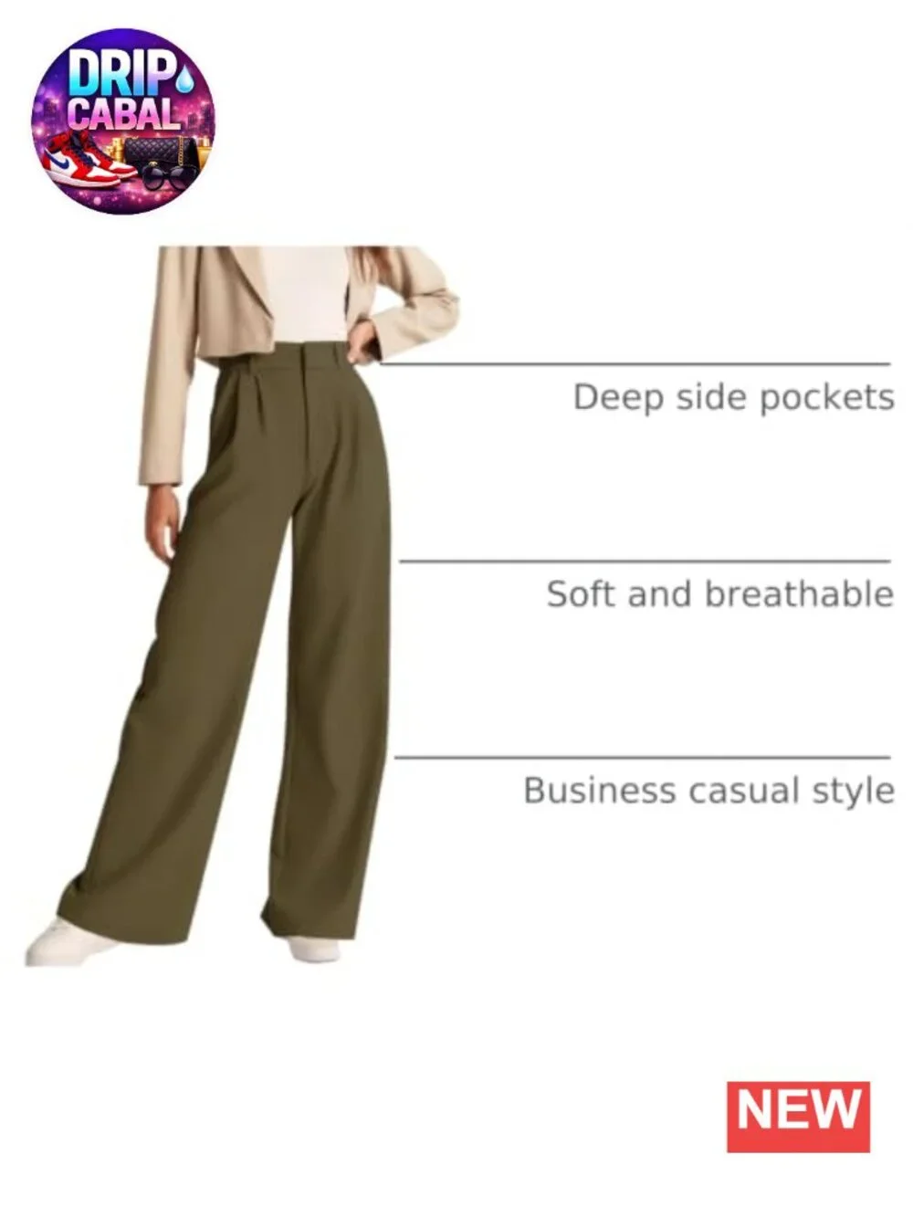 Women's Wide Leg Pleated Trousers with Pockets Business Casual Slacks High
